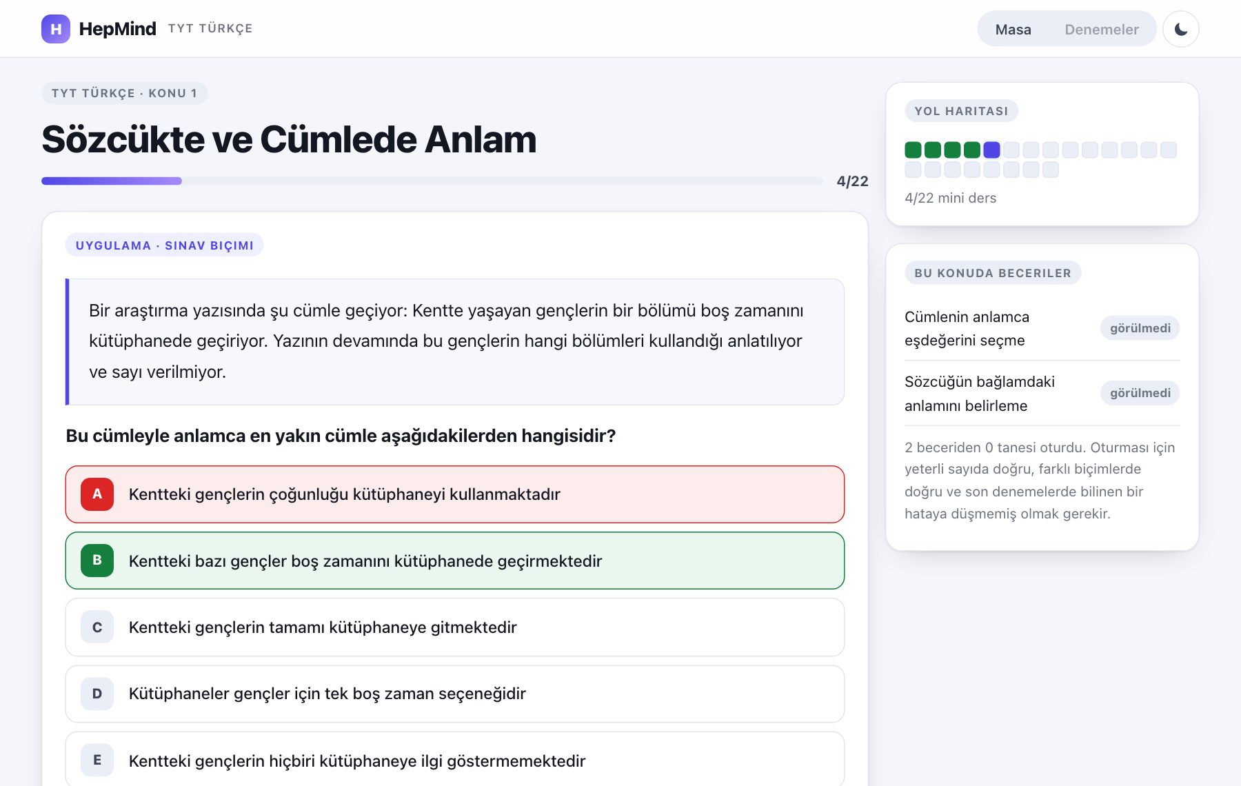 Yanlış şıkta hatanın adı ekranda